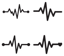 Collection of heartbeat ecg line graphics silhouette isolated on white background