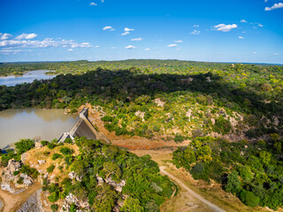 aerial view of scenic view of Dam development in africa, hydropower, barrage to accumulate water for drinking © poco_bw