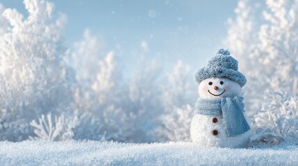 Obraz premium Cute Snowman in Winter Frosty Landscape