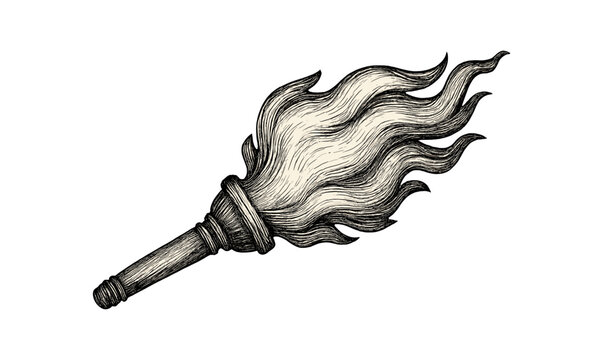 Vintage torch with flame illustration for historical and classic design projects