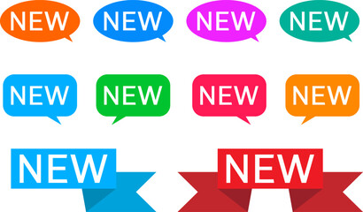 Collection of colorful new labels and speech bubbles