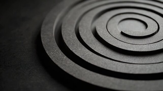 Close-up view of concentric circles of dark gray material, textured with a subtle granular surface.  The circles are layered, creating a depth effect