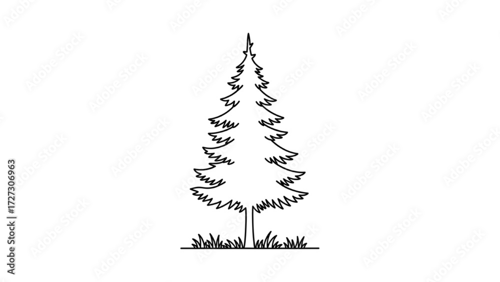 Wall mural architectural tree line drawings – minimal cad side view forest section outline set for landscape de