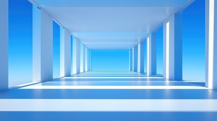 Fototapeta premium Modern Blue Corridor with Light Streaks - Ideal for Architectural and Interior Design Projects