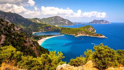 Fototapeta premium Scenic coastal view of turquoise bays and mountains