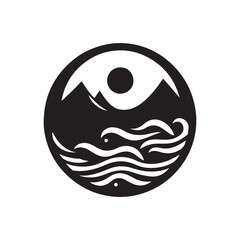 yin-yang shaped by ocean and mountain vector silhouette clip art logo design illustration