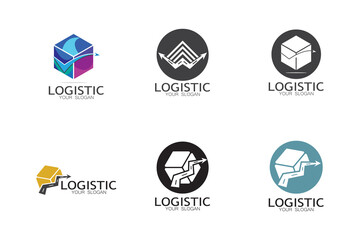 Modern Logistic Company Logo Set Featuring Geometric Shapes and 3D Design Elements