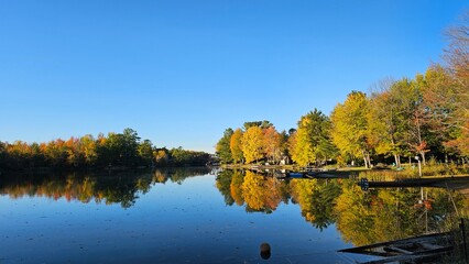 autumn trees reflected in water