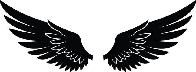 Majestic black angel wings spreading open mysterious silhouette graphic vector © Mohim