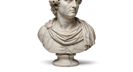 A marble bust of a Roman emperor or nobleman, showcasing intricate drapery and a classical hairstyle.