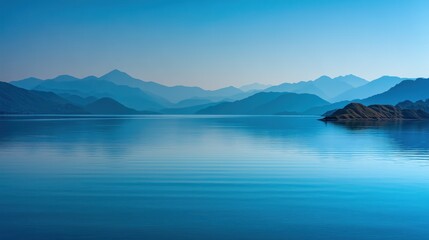 Blue serene lake and mountains landscape for relaxation and nature lovers