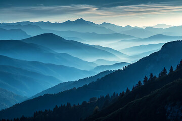Digital Art of Mountains and Rolling Hills in Layered Landscape Style