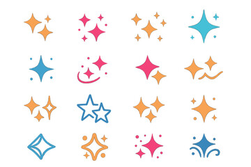 Glowing Sparkle Icons. Night Sparkles Basics in modern flat vector : glowing sparkles, clustered sparkles, scattered sparkles, starry sparkles, dotted