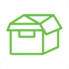 Green Open Box Icon – Minimal Symbol for Packaging, Delivery, and Storage
