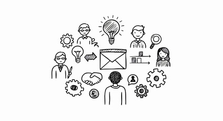 Hand-Drawn Business People Doodle Style Team Illustration on White