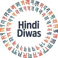 Hindi Diwas text with circular Hindi alphabet Hindi language