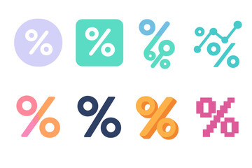 Neo-Flat Percentage Icons. Rate Variations set of icons in neo-flat style: percentage inside circle, percentage inside square, stacked percentage