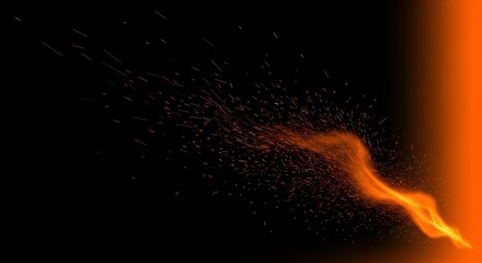 Dynamic fiery sparks erupting from glowing embers creating a vibrant, energetic explosion of light against a dark background