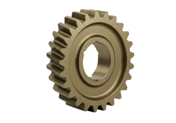 Isolated gold gear wheel for industrial equipment, mechanical engineering, and machinery