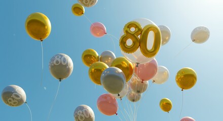 Celebration balloons in sky