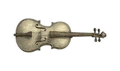 Vintage cello etching on classic background for musical art and design