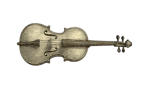 Naklejki Vintage cello etching on classic background for musical art and design