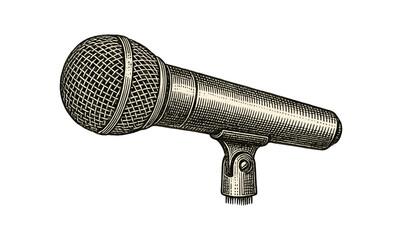 Vintage microphone engraving illustration for retro music design and artistic decor