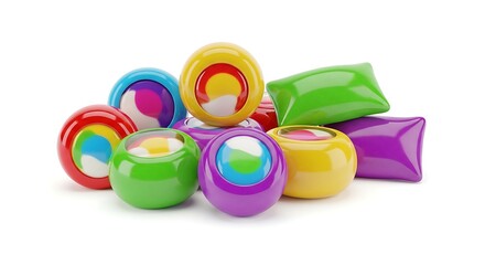 3d set of hard candies with filled. Colorful candies. Isolated on white background.  illustration.