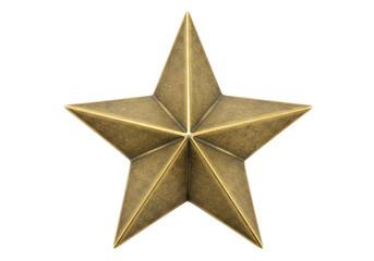 Isolated five-point brass star award emblem, vintage metal sheriff badge, military insignia