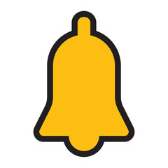 Yellow Bell Icon with black outline isolated on a white background. Notification bell symbol for your web site design, alarm clock, logo, app, UI. Merry Christmas concept,sign. Vector illustration.