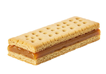 Isolated Caramel Sandwich Cookie, two buttery biscuits with sweet filling, baked treat