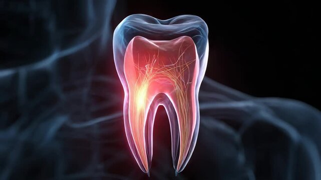 Ultra HD Tooth anatomy with nerve and blood vessels, dental care and health concept video, tooth x ray animation video, dental anatomy video