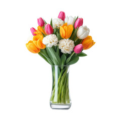 Freshly Cut Tulips and Colorful Flowers in a Clear Glass Vase for Elegant Home Decor Display