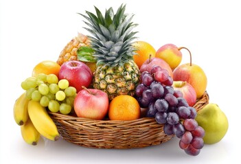 Colorful fruit basket against white background