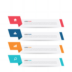 Colorful infographic elements with icons and text boxes for presentations and reports