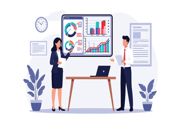 Data analysis presentation by business team showcasing growth trends and market insights