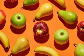 Colorful fruit pattern on orange background (1)