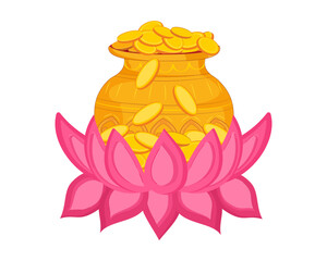 vector illustration of gold coin in pot for Dhanteras celebration on Happy Diwali festival