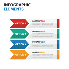 Infographic elements with four colored options and placeholder text for information