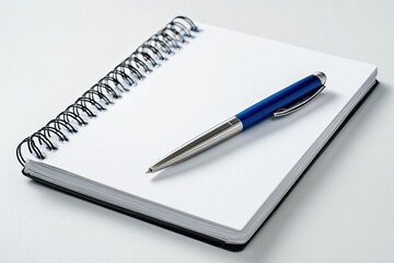 Blank spiral-bound notebook and pen