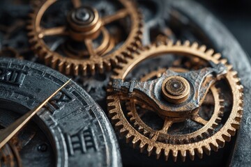Close-up intricate gear mechanism
