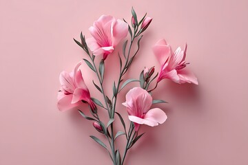 Stunning pink flowers with slender green stems, arranged beautifully against a soft pink background, showcasing elegance and simplicity.
