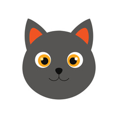 Cute Gray Cat Face with Orange Ears and Yellow Eyes Illustration