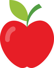 Red Apple Illustration with Green Leaf on a White Background