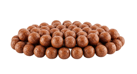 Isolated pile of chocolate breakfast cereal balls offering a crunchy, delicious start to the day