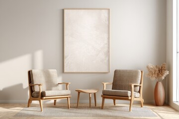 Modern living room interior with wooden furniture