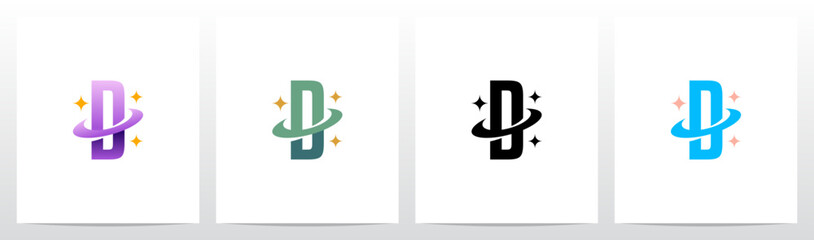 Swoosh Ring Star Twinkle Letter Initial Logo Design D