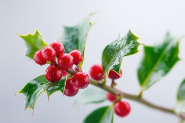 Close-up of holly berries and leaves