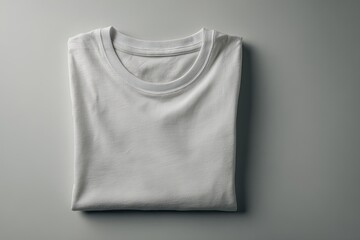 Folded white t-shirt on light gray surface