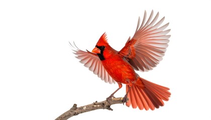 Obraz premium A vibrant red cardinal in flight, perched on a branch